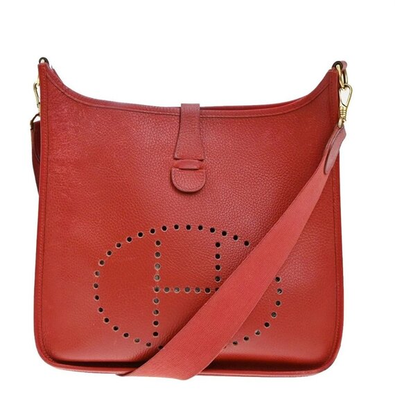 HERMES Evelyn GM Shoulder Bag Circle Z Taurillon Clemence Leather Red - Picture 1 of 14
